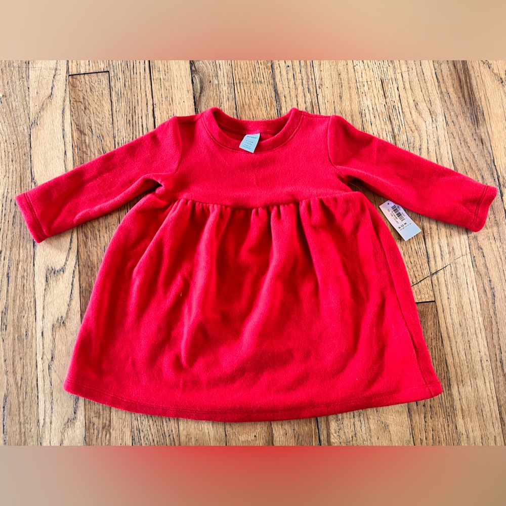 NWT Old Navy Fleece/Stretchy Red Baby Girl Dress, Size 6-12 Months, Brand New!